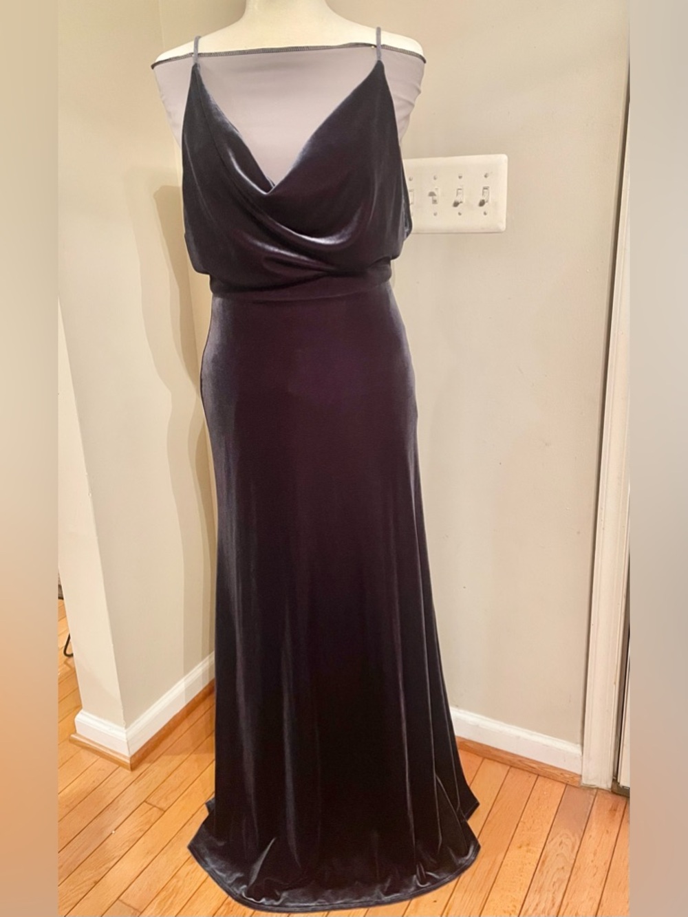 Jenny Yoo Sullivan Blue Velvet Cowl-Neck Maxi Dress Sz 10- Like New
